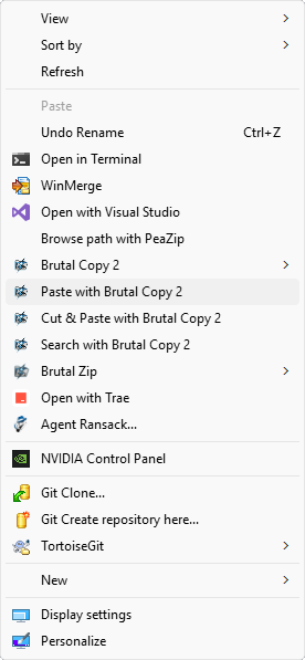 Brutal Copy 2 right-click context menu inside Windows Explorer